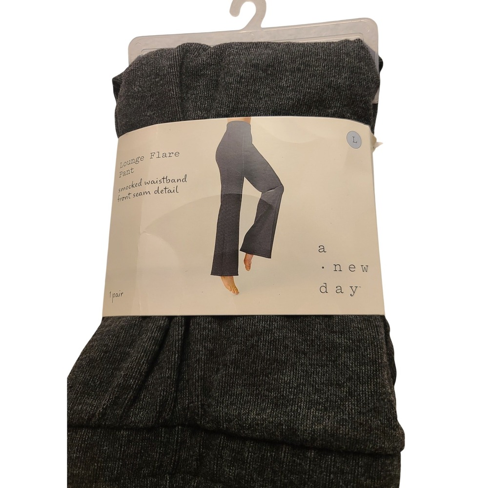 A New Day Lounge Flare Pant Charcoal Gray Smocked Waistband Front Seam Large NWT